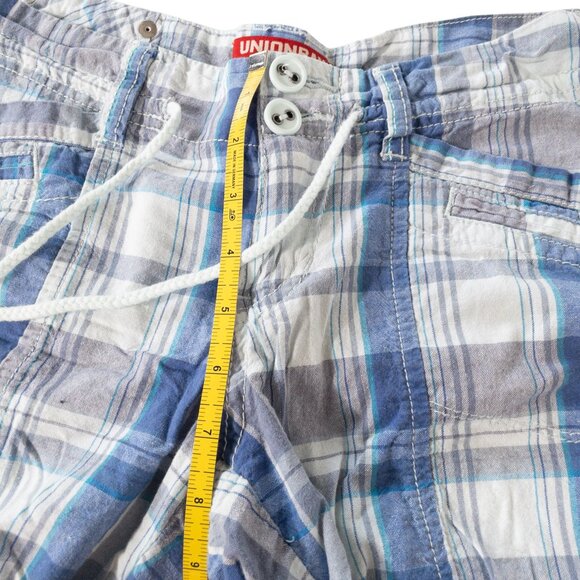 UnionBay Blue Plaid Shorts Y2K Junors SZ 5 Vintage Drawstring - Picture 4 of 6